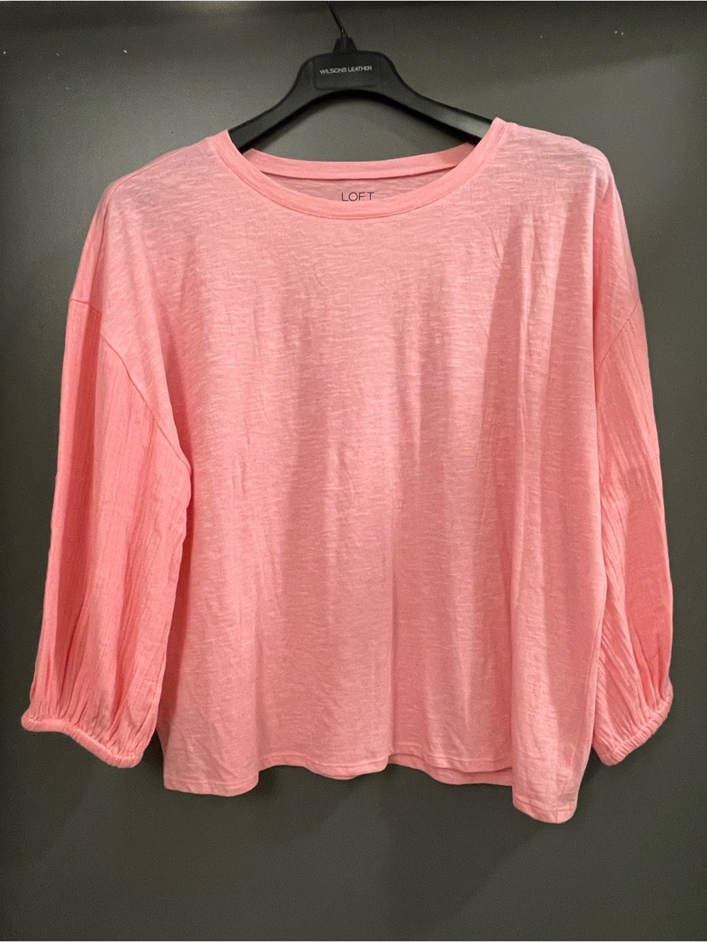 LOFT Light Pink Balloon-Sleeve Crewneck Blouse